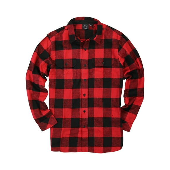 Men's Button Down Long Sleeve Flannel Shirt (Red / Black, Large) (BP8281)