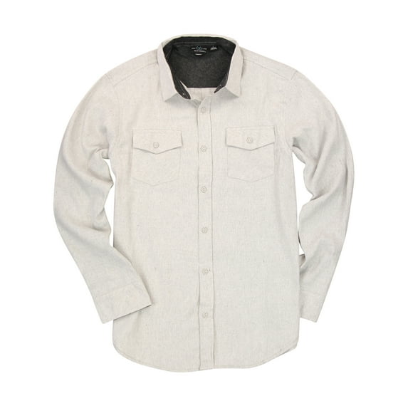 Men's Button Down Long Sleeve Solid Flannel Shirt (Stone, Small) (BC8287)
