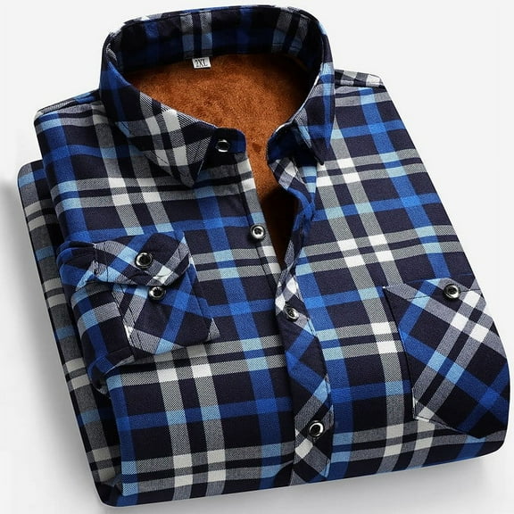 Men's Button Down Plaid Shirt with Chest Pocket Long Sleeve Regular Fit Tops Collared Casual Office Blouses (2XL, Blue)