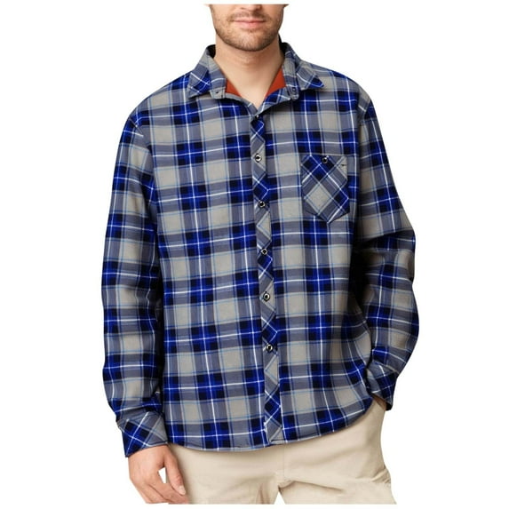 Men's Button Down Plaid Shirt with Chest Pocket Long Sleeve Regular Fit Tops Collared Casual Office Blouses (XL, Blue 01)