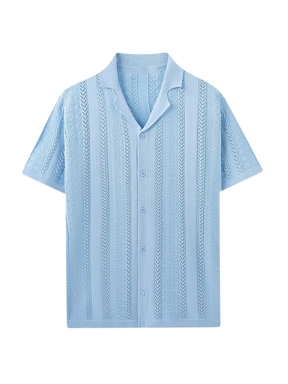 Men's Button Down Polo Shirt Casual Lightweight Short Sleeve Knit Shirt Summer Vacation Beach Clothes