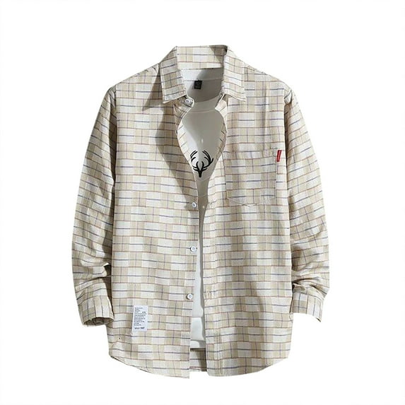 Men's Button Down Regular Fit Long Sleeve Plaid Casual Shirts Yellow XL