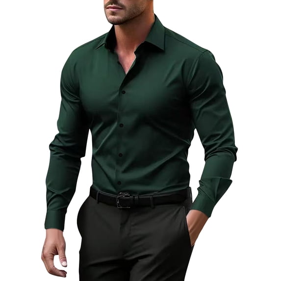 Men's Button-Down Shirt for Businessmen and Office Workers Slim-Fit Business-Casual Top Long-Sleeve Turn-Down Collar Apparel Available Professional Wear Classic Design Office Attire