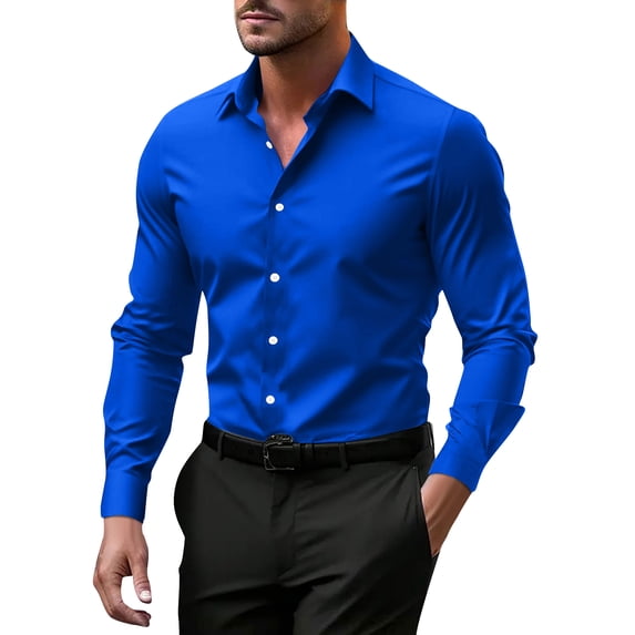 Men's Button-Down Shirt for Businessmen and Office Workers Slim-Fit Business-Casual Top Long-Sleeve Turn-Down Collar Apparel Available Professional Wear Classic Design Office Attire