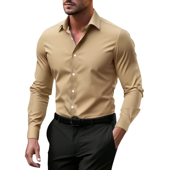 Men's Button-Down Shirt for Businessmen and Office Workers Slim-Fit Business-Casual Top Long-Sleeve Turn-Down Collar Apparel Available Professional Wear Classic Design Office Attire
