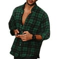 thumbnail image 1 of Men's Button Down Shirt Casual Flannel Plaid Slim Fit Long Sleeve Spread Collar Lightweight Top Green L, 1 of 1