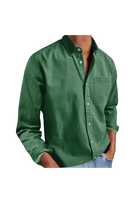 Men's Button Down Shirt Casual Solid Color Long Sleeve Shirts Loose Fit Lightweight Wrinkle Free Beach Shirt with Pockets
