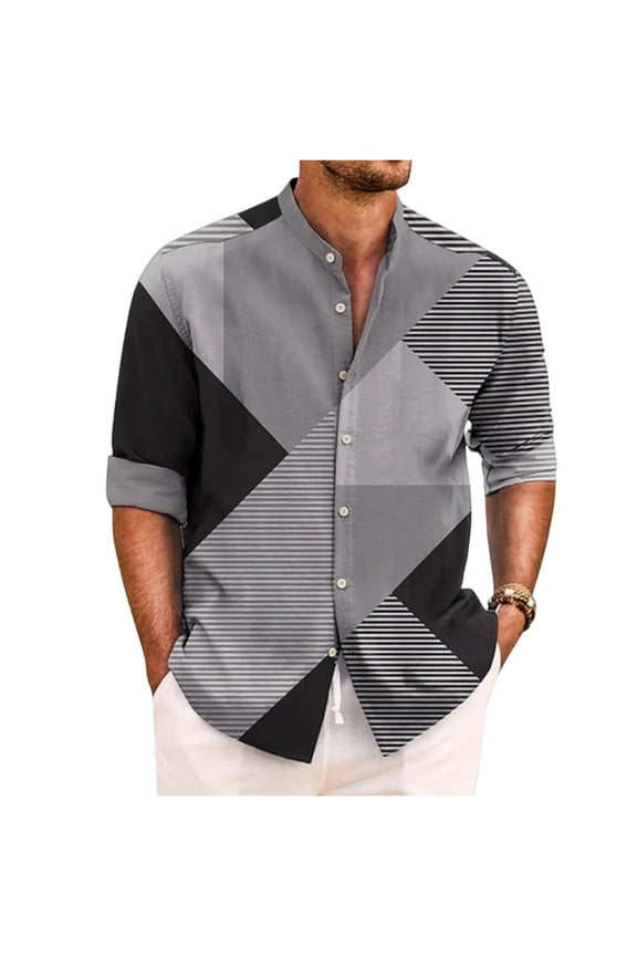 Men's Button Down Shirt, Color Block Long Sleeve Vintage Inspired Long Sleeve Top,Smart Casual & Preppy Style | Mens Button Down Shirts Long Sleeve