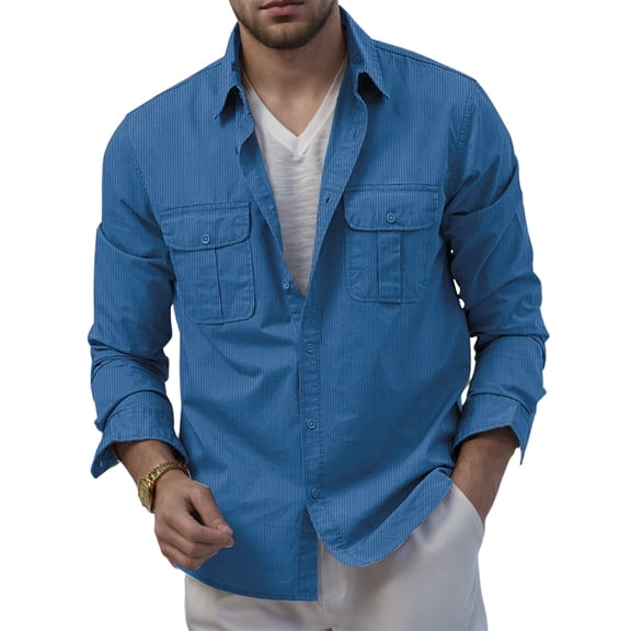 Men's Button Down Shirt Jacket Lightweight Casual Long Sleeve Shirts Shacket Fashion Overshirts with Flap Pockets