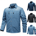 thumbnail image 1 of Men's Button Down Shirt Long Sleeve Denim Work Shirts Stretch Comfort Casual Shirt with Zipper Pockets for Outdoor Daily, 1 of 8
