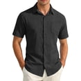 thumbnail image 1 of Men's Button Down Shirt Short Sleeve Cotton Casual Summer Shirts Textured Beach Vacation Solid Color Shirts for Men, L, 1 of 4