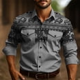 thumbnail image 1 of Men's Button-Down Shirt Western Spring Fall Retro Loose Casual Long Sleeve Top for Men Gray 3XL, 1 of 3