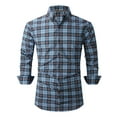 thumbnail image 1 of Men's Button Down Shirts Breathable Collar Button Up Workwear Plaid Long Sleeve Boat Neck Basic Active Tops Lightweight Shirts for Men,Navy,L, 1 of 3