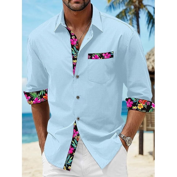 Men's Button Down Shirts Long Sleeve Casual Shirts Summer Beach Shirts Vacation Wedding Shirts with Pocket Blue L
