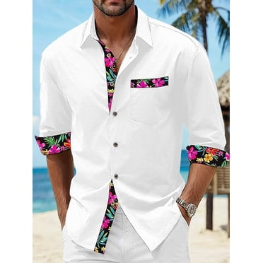 Men's Button Down Shirts Long Sleeve Casual Shirts Summer Beach Shirts Vacation Wedding Shirts with Pocket White L