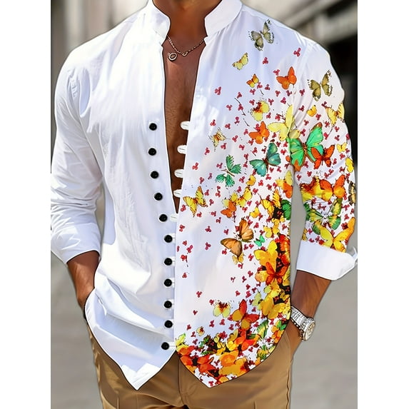 Men's Button Down Shirts Long Sleeve Cotton Summer Beach Wear for Men Multicolor XL