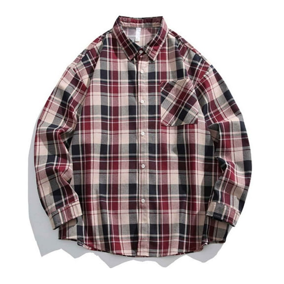 Men's Button Down Shirts Long Sleeve Regular Fit Casual Checkered Buffalo Plaid Shirt for Spring and Autumn Red S