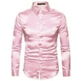 thumbnail image 1 of Men's Button Down Shirts Long Sleeve Shirt Slim Fit Soft Satin Silky Casual Party Performance Special Occasion Pink Medium, 1 of 1