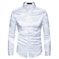 thumbnail image 1 of Men's Button Down Shirts Long Sleeve Shirt Slim Fit Soft Satin Silky Casual Party Performance Special Occasion White Large, 1 of 1