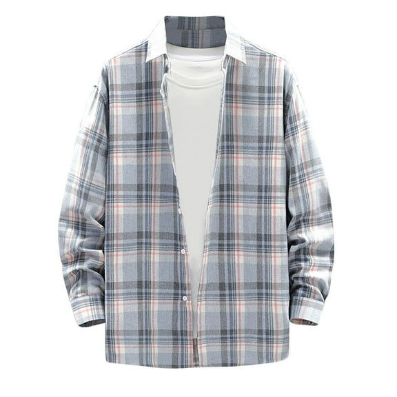 Men's Button Down Shirts Regular Fit Long Sleeve Flannel Plaid Shirt Casual Loose Work Office Tops with Two-Pockets