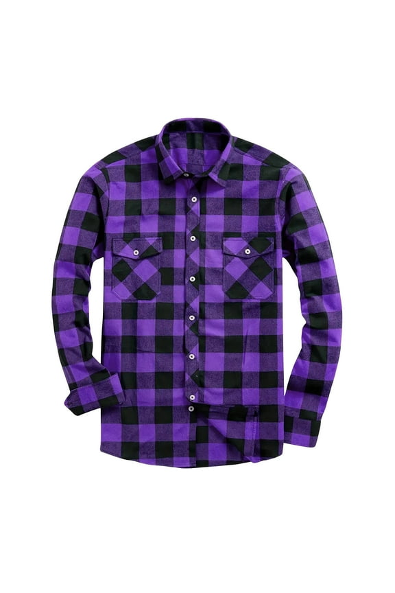Men's Button Down Shirts Regular Fit Long Sleeve Flannel Plaid Shirt Casual Loose Work Office Tops with Two-Pockets