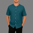 thumbnail image 1 of Men’s Button Down Shirts Short Sleeve Casual Shirt Solid Color Crew Neck Tee Summer Beach Wedding Tops for Men, 1 of 6