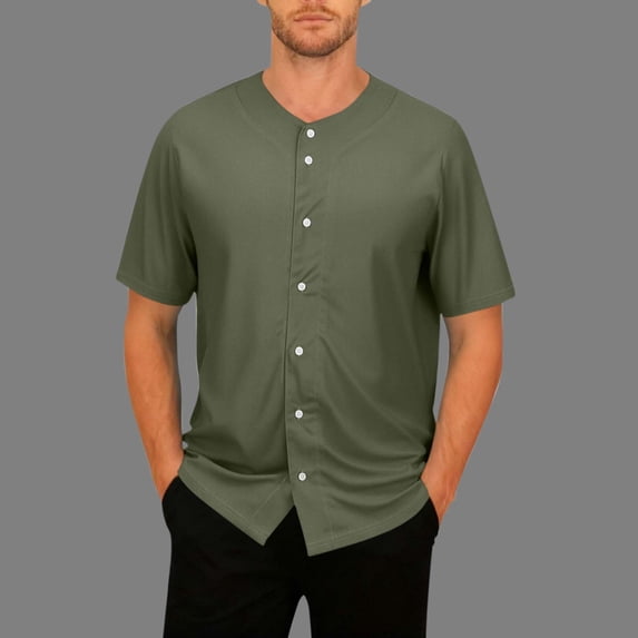 Men’s Button Down Shirts Short Sleeve Casual Shirt Solid Color Crew Neck Tee Summer Beach Wedding Tops for Men