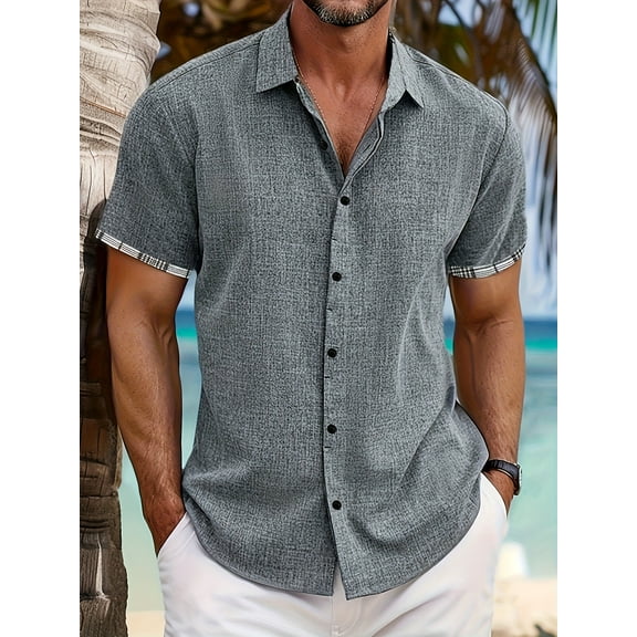 Men's Button Down Shirts Short Sleeve Casual Shirts Summer Beach Shirts Vacation Wedding Shirts Gray XXL
