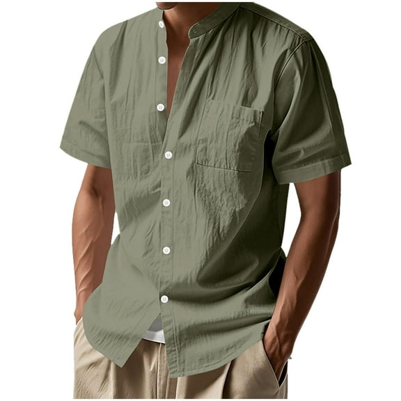 Men's Button Down Shirts Short Sleeve Casual Shirts Summer Beach Shirts Vacation Wedding Shirts with Pocket Army Green S