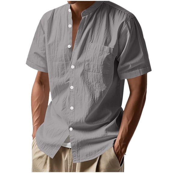 Men's Button Down Shirts Short Sleeve Casual Shirts Summer Beach Shirts Vacation Wedding Shirts with Pocket Gray M