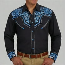 Men's Button Down Shirts Solid Color Collar Western Cowboy Shirts Embroidered Shirts Slim Fit With Pockets Business Classic Fit