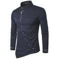 thumbnail image 1 of Men's Button Down Shirts Solid Color High Neck Fashion Casual Embroidered Personality Irregular Tropical Vacation Clothes, 1 of 3