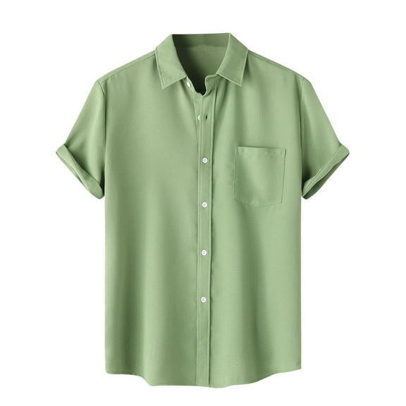 Men's Button Down Shirts Solid Texture Short Sleeve Shirt for Men Turndown Collar Men's Tops with Pocket