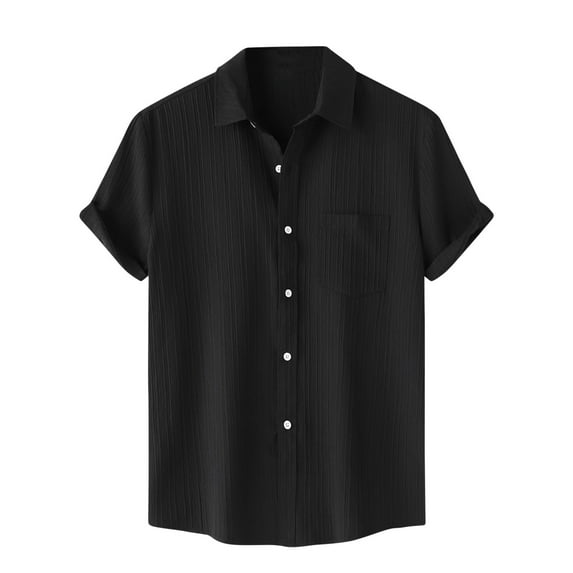 Men's Button Down Shirts Solid Textured Short Sleeve Tops for Men Turndown Collar T-Shirts with Pocket