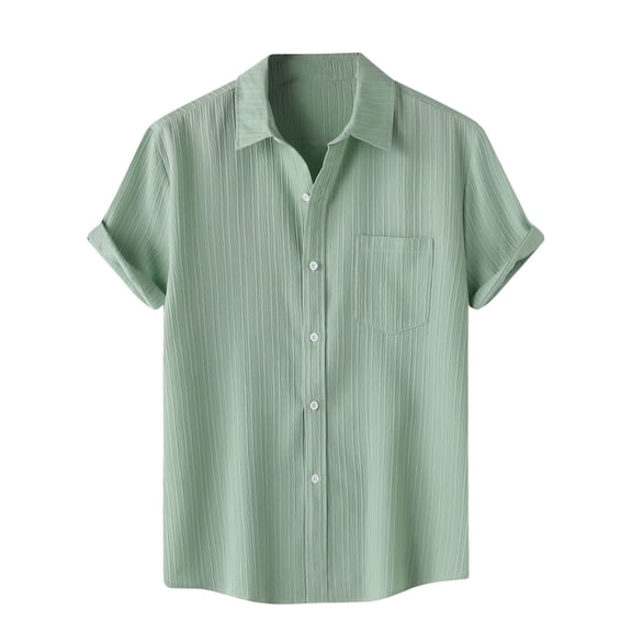 Men's Button Down Shirts Solid Textured Short Sleeve Tops for Men Turndown Collar T-Shirts with Pocket