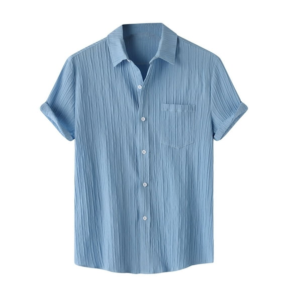 Men's Button Down Shirts Solid Textured Short Sleeve Tops for Men Turndown Collar T-Shirts with Pocket