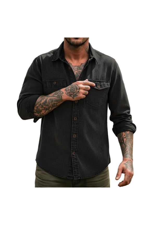 Men's Button Down Shirts Texture Long Sleeve Shacket Rugged Casual Utility Shirt for Outdoor Hiking