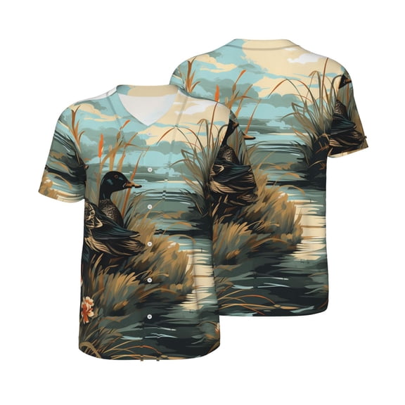 Men's Button Down Short Sleeve T-Shirt Athletic Basketball Baseball Jersey, Mallards Duck Hunting Graphic