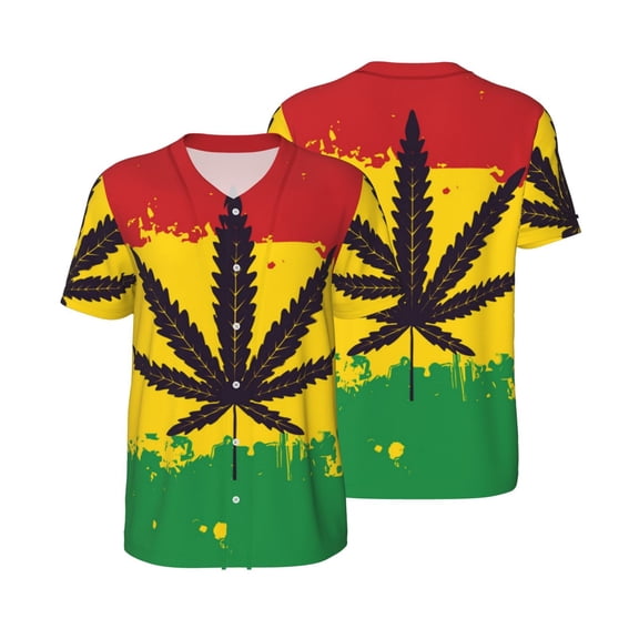 Men's Button Down Short Sleeve T-Shirt Athletic Basketball Baseball Jersey, Rasta Flag Psychedelic Hippie