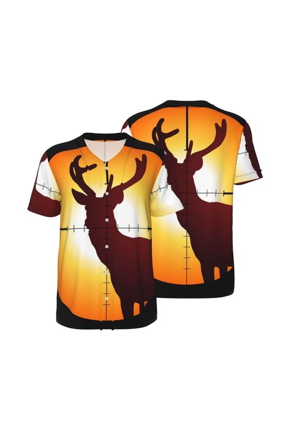 Men's Button Down Short Sleeve T-Shirt Athletic Basketball Baseball Jersey, Target Deer Elk Hunting