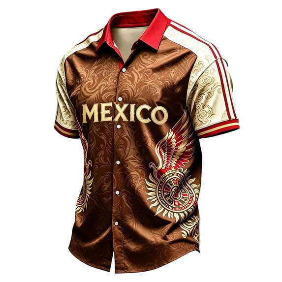 Men's Button Down Soccer Jersey Shirts Short Sleeve Mexico Jerseys Shirt Collared Casual Summer Beach Tops for Sports, Festival & Daily Wear