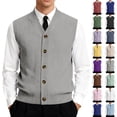 thumbnail image 1 of Men's Button Down Sweater Vest Lightweight Knitted V-Neck Sleeveless Cardigans Knitwear Gray L, 1 of 7