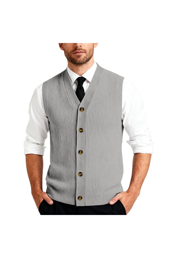 Men's Button Down Sweater Vest Lightweight Knitted V-Neck Sleeveless Cardigans Knitwear Gray 4XL