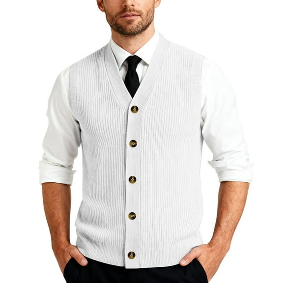 Men's Button Down Sweater Vest Lightweight Knitted V-Neck Sleeveless Cardigans Knitwear White M