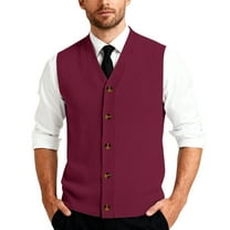 Men's Button Down Sweater Vest Lightweight Knitted V-Neck Sleeveless Cardigans Knitwear Wine 5XL