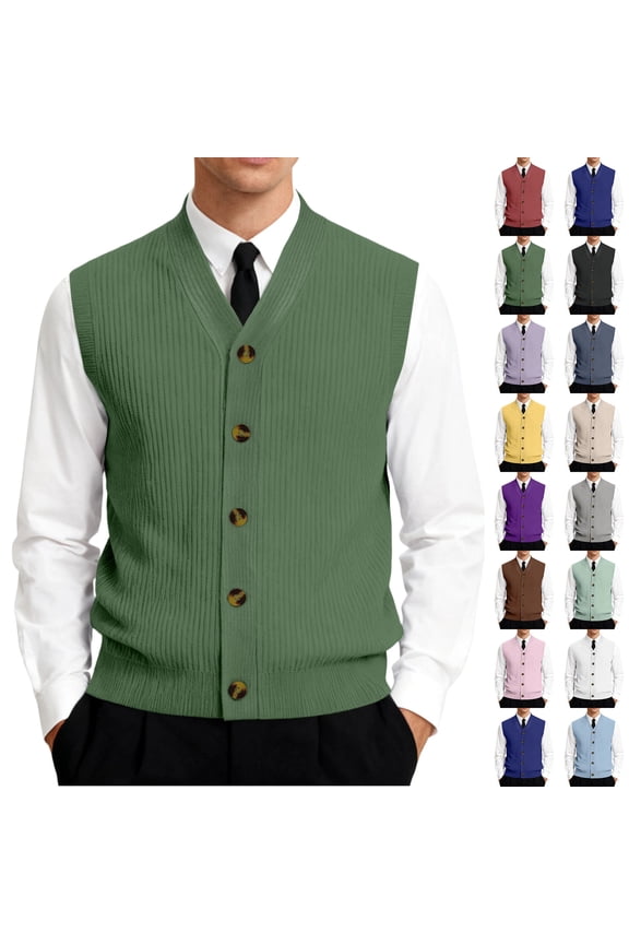 Men's Button Down Sweater Vest Lightweight Ribbed Knitted V-Neck Sleeveless Cardigans Knitwear, #01 Army Green, S