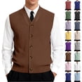 thumbnail image 1 of Men's Button Down Sweater Vest Lightweight Ribbed Knitted V-Neck Sleeveless Cardigans Knitwear, #01 Brown, 3XL, 1 of 7