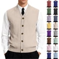 thumbnail image 1 of Men's Button Down Sweater Vest Lightweight Ribbed Knitted V-Neck Sleeveless Cardigans Knitwear, #01 Khaki, 5XL, 1 of 7