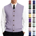 thumbnail image 1 of Men's Button Down Sweater Vest Lightweight Ribbed Knitted V-Neck Sleeveless Cardigans Knitwear, #01 Light Purple, 3XL, 1 of 7