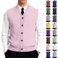 thumbnail image 1 of Men's Button Down Sweater Vest Lightweight Ribbed Knitted V-Neck Sleeveless Cardigans Knitwear, #01 Pink, L, 1 of 7
